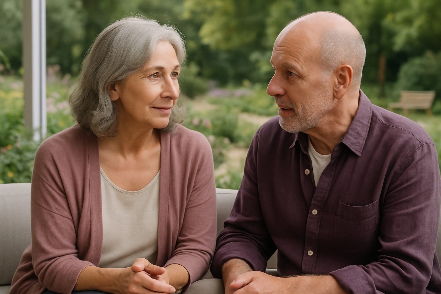 Adults over 50 in a peaceful public garden, illustrating Finding Companionship After Loss Without Remarrying