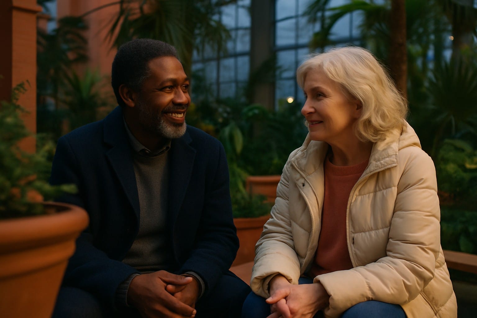 Adults over 50 in a public botanical garden, illustrating Ghosting After 50: Why It Happens and How to Move Forward