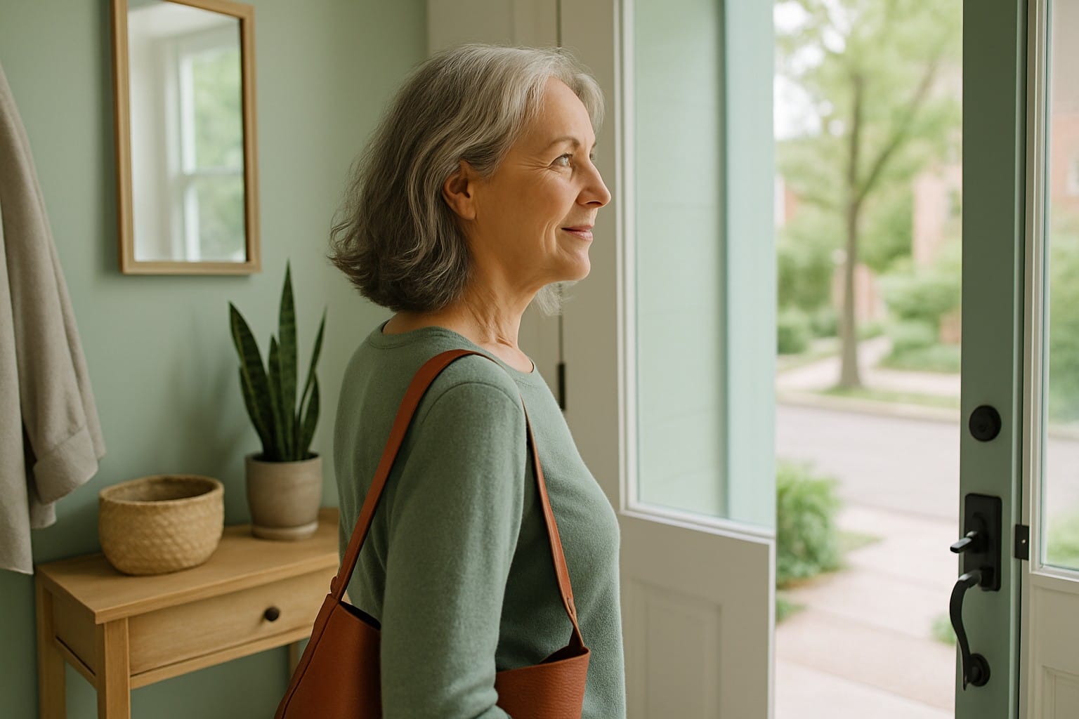Adults over 50 in a home entryway before going out, illustrating How to Avoid Repeating Past Relationship Mistakes