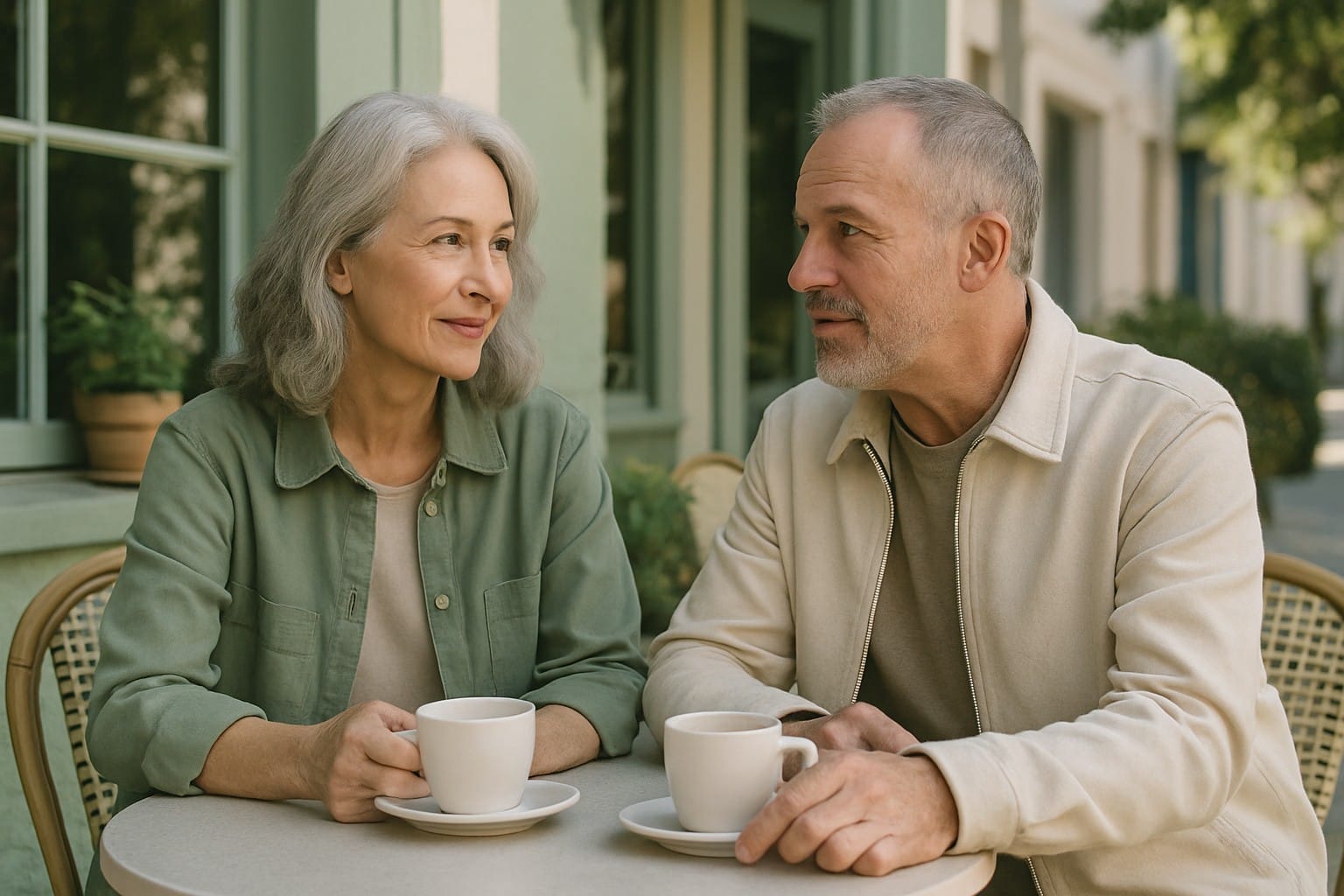 Adults over 50 in a welcoming neighborhood café, illustrating How to Set Dating Boundaries After 50 Without Closing Yourself Off