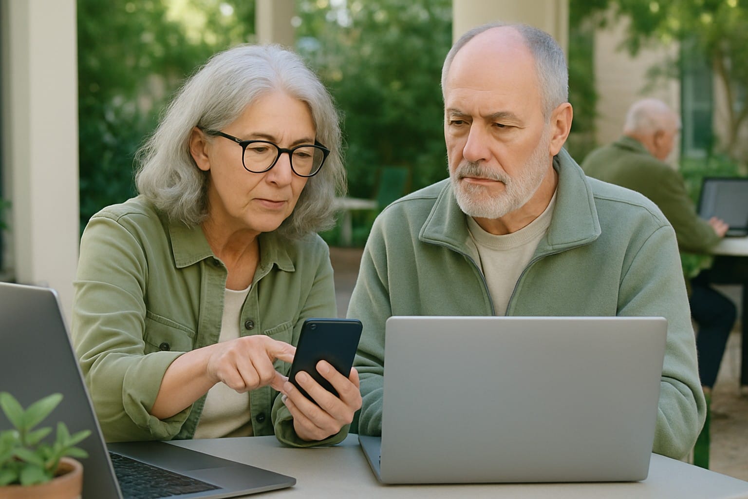 Adults over 50 in a community digital-skills workshop, illustrating How to Verify Someone You Met Online Before Meeting in Person
