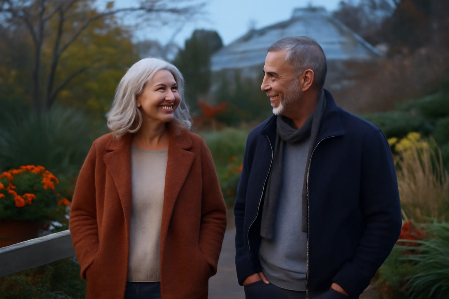 Adults over 50 in a public botanical garden, illustrating How Much Independence Should You Keep in a New Relationship After 50?