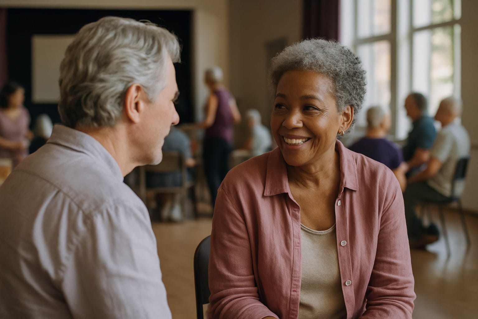 Adults over 50 in a community cultural event, illustrating Living Apart Together After 50: A Relationship Without Sharing a Home