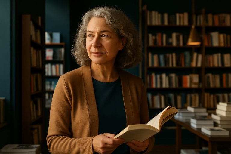 Adults over 50 in a modern independent bookstore, illustrating Long-Distance Dating After 50: Can It Really Work?