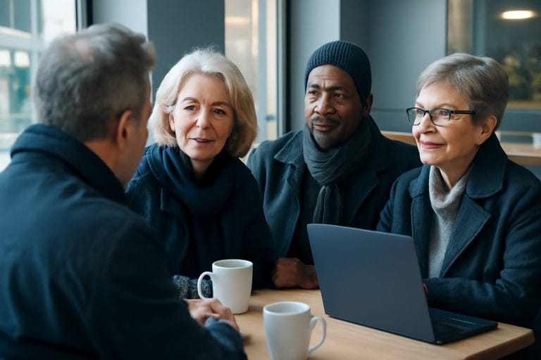 Adults over 50 in a welcoming neighborhood café, illustrating Should You Go on a Second Date After 50 If There Was No Instant Spark?