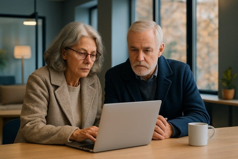Adults over 50 in a contemporary shared workspace, illustrating SeniorMatch Review for 2026: Is It Worth Trying After 50?