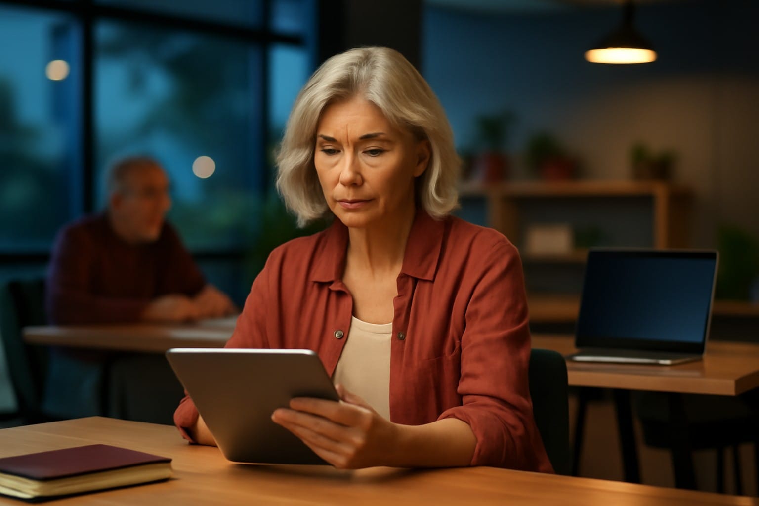 Adults over 50 in a contemporary shared workspace, illustrating eharmony Review for Singles Over 50 (2026): Is It Worth the Cost?