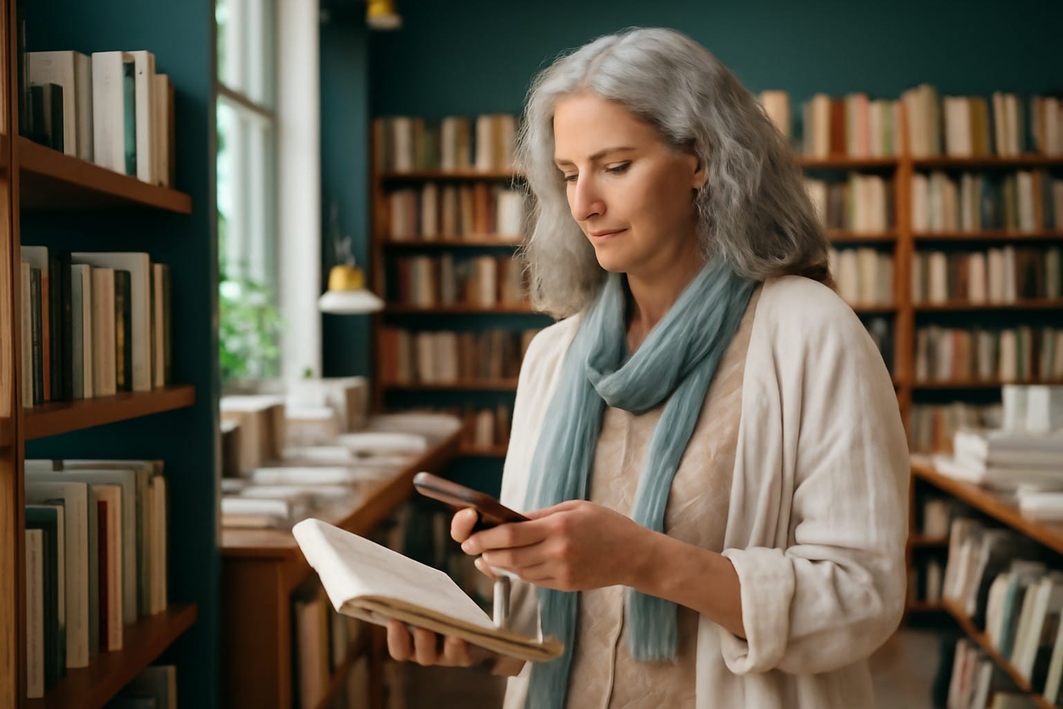 Adults over 50 in a modern independent bookstore, illustrating When Should You Delete Your Dating Apps After 50?